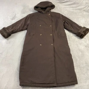 VINTAGE Bromley Sport Coat Womens Small Petite Long Faux Fur Hood Outdoor Chore - Picture 1 of 24