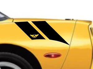 4" Rear Fender Bar Flag Emblem vinyl Racing Stripes Decal Fits Chevy CORVETTE C5 - Picture 1 of 24