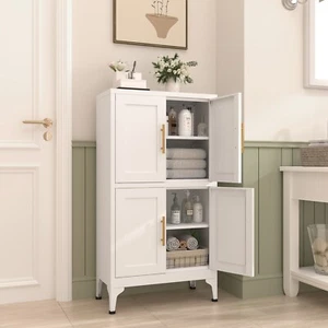 White Metal Kitchen Storage Cabinet, Kitchen Pantry Storage Cabinet with 4 Doors - Picture 1 of 8