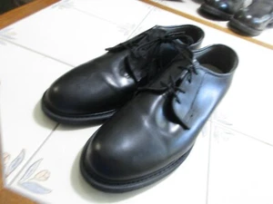 Men 9 1/2 M Bates US Military Black Leather Matte Black Oxford Dress Shoes VG - Picture 1 of 7