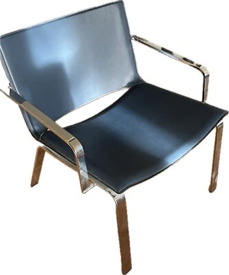 Juego de sillas modernistas de cromo y cuero Cattelan Italia años 80 Foto 1 de 4