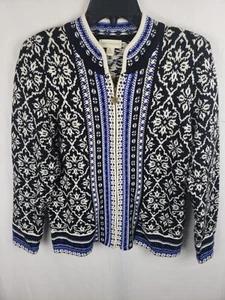 Appleseed's Nordiac Fair Isles Front Zip Cardigan Sweater Sz M - Picture 1 of 9