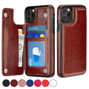 Leder Hülle Für iPhone 17 Pro Max/Air 16 15 14 13 12 11 Kartenfach Case Magnet - Picture 1 of 34