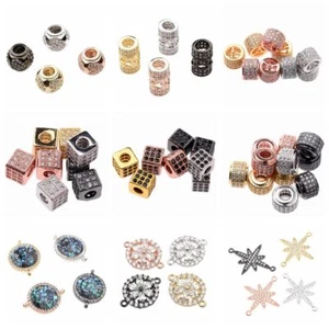 Fashion 18K Colorful CZ Zircon Diy Cooper Beads Bracelet Connector Charm Jewelry - Picture 1 of 51