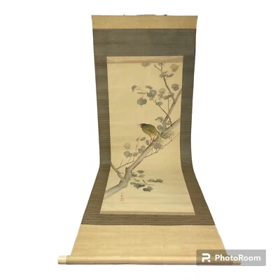 Antique Asian Bird Floral Scroll Wall Hanging Decorative Ends Collectible Roll - Image 1 of 4