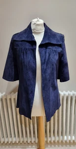 Women's Suede Short Sleeve Blue unlined Jacket uk 10 - Picture 1 of 7