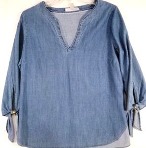 Michael Kors-Womens 3/4 Sleeve Casual Blouse Top Shirt, Small, Denim Blue - Picture 1 of 6