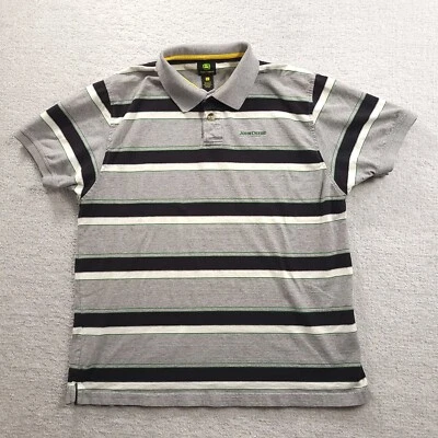 Camisa Polo John Deer Para Hombre Grande a Rayas Manga Corta Gris Negra Foto 1 de 4