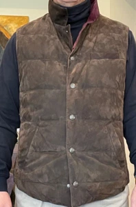 Brunello Cucinelli Men’s Reversible Brown Suede Goose Down Puffer Vest Italy S - Picture 1 of 10