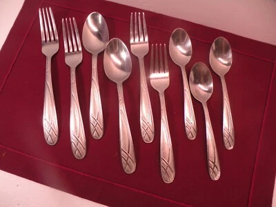 9 Pieces Pfaltzgraff Stainless Steel HOOPLA FROST Dinner Forks Salad Forks Spoon - Image 1 of 4