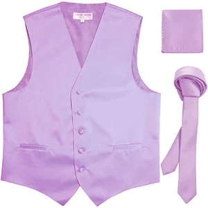 New Men lavender vest Tuxedo Waistcoat_1.5" necktie & hankie set wedding formal - Picture 1 of 4