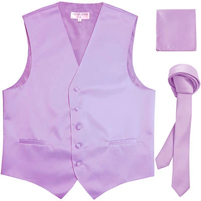 New Men lavender vest Tuxedo Waistcoat_1.5" necktie & hankie set wedding formal - Image 1 of 4