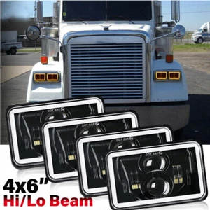 4PCS 4x6" Halo DRL LED Headlights Hi/Lo For Freightliner FLD120 FLD112 Classic - Picture 1 of 12