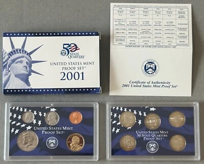 2001 UNITED STATES Mint PROOF 10 Coin Set Original Box Certificate Authenticity - Image 1 of 4