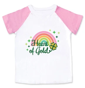 St Patricks Day Shirt Toddler Little Girl Gold Shamrock Short Sleeve T-Shirt - Picture 1 of 5