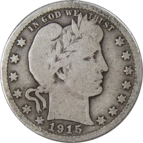 1915 D Barber Quarter G Good 90% Silver 25c US Type Coin Collectible Cover
