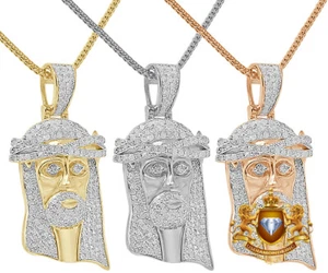 Real Genuine Diamond 1.00 Cwt. Jesus Face Piece Pendent Charm Chain Set 1.65'' - Picture 1 of 15