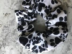Black White Pawprints cat dog pet scrunchies ponytail holder messy bun accersory - Picture 1 of 1