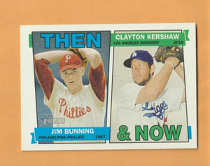 Clayton Kershaw Jim Bunning 2016 Topps Heritage Then and Now HOF LA Dodgers 7I