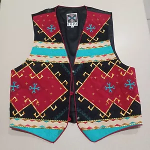 Chaleco Hairston Roberson ROPA L Suroeste Negro Rojo Turquesa Vaquera Occidental - Imagen 1 de 7