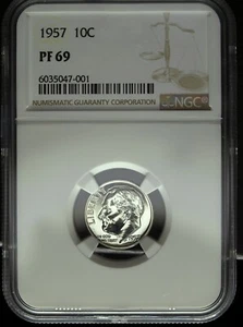 1957 NGC Proof 69 Roosevelt Silver Dime ☆☆ Great For Sets ☆☆ 001 - Bild 1 von 2