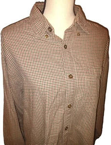 WOOLRICH Men's Large Blue Red Tan Check Plaid Cotton Long Sleeve Button Shirt  - Picture 1 of 10