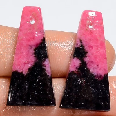 Natural Rhodonite Fancy Shape Cabochon Gemstone Pair Drilled 48 Ct. 30X15X4 mm - Image 1 of 2