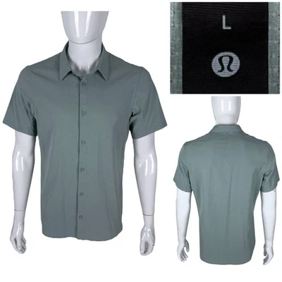 Lululemon Mens Large Shirt Airing Easy Button Front Short Sleeve Green EUC - Image 1 of 4