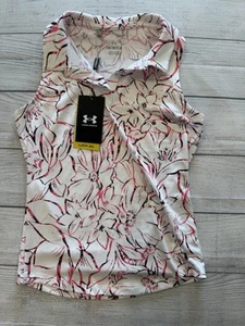 Under Armour Golf Polo Shirt Youth Medium Sleeveless Floral Golf UPF 30 UY0496 - Picture 1 of 5