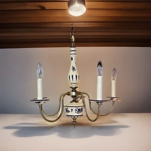 Lámpara de araña holandesa vintage de porcelana azul y blanca de Delft ¡¡probada!! ¡Funciona! - Imagen 1 de 19