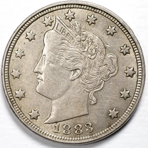 1883 No Cents Liberty V Nickel Almost Uncirculated (AU) - Picture 1 of 4