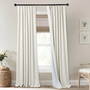 Pinch Pleated Crossweave Linen Blackout Curtains 96 Inch Long 2 Panel Set for... - Picture 1 of 8