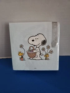 Snoopy Woodstock Easter Eggs in Basket Flowers Beverage Paper Napkins 40 Ct NIP - Picture 1 of 2