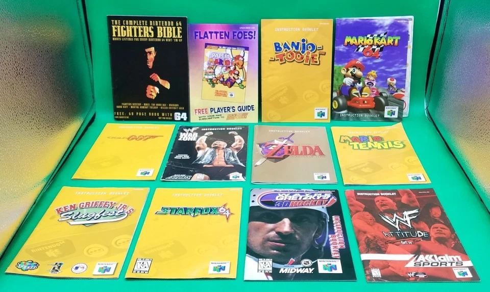 Lote de 11 MANUALES N64 Nintendo 64 folletos de instrucciones y 2 insertos LQQK limpios Foto 1 de 4