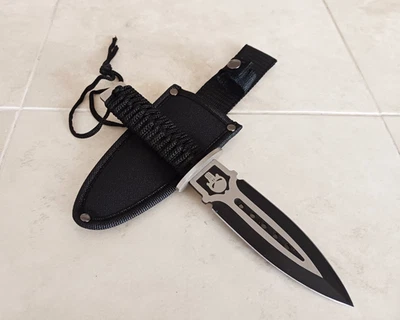 Black Tactical Punisher Spear Point Dagger Belt/Boot Knife + Nylon Sheath 9.25" - Image 1 of 4