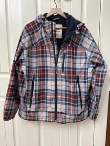 America Eagle Men’s Plaid Fleece Lined Windbreaker Coat sz XL Red White Blue - Picture 1 of 7