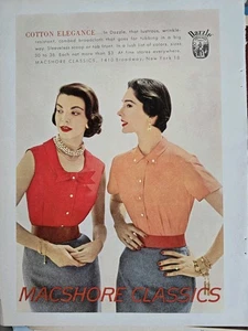 Blusas para mujer Macshore Classics 1955 algodón elegancia aspecto invaluable anuncio vintage - Imagen 1 de 1