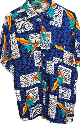 Club Resort II By York Garments Hawaiian Birds Of Paradise Floral Button Shirt L - Image 1 of 4