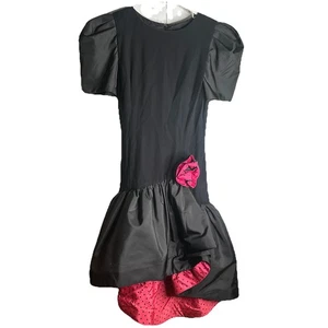 Vestido Negro Vintage Morton Myles For The Warren Talla 14 Rosa Lunares Tulipán - Imagen 1 de 12