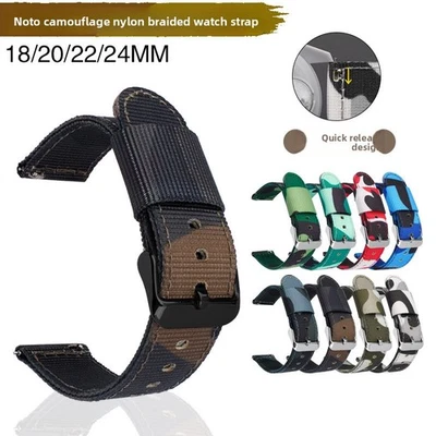 Cinturino orologio nylon mimetico di qualità uomo 18 20 22 24 mm sport outdoor braccialetto - Immagine 1 di 4