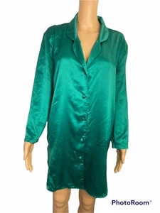 Victoria Secret Vintage Gold Label Nightshirt Pajamas Satin Emerald Green Small - Picture 1 of 5