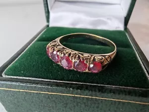 Vintage 9ct Gold Five Stone Garnet Ring - Size 14 Or 55 - Picture 1 of 6