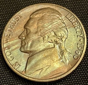 1960-P JEFFERSON NICKEL - MONTICELLO BACK - MS BU - TONED - GREAT DETAIL - 1 - Picture 1 of 2
