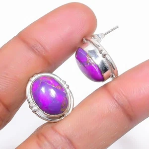 Copper Turquoise Gemstone 925 Sterling Silver Jewelry Stud Earring Size 0.75'' - Picture 1 of 1