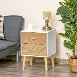 2 Schubladen Seitenschrank Holz Nachttisch Aufbewahrung Truhe Schlafzimmermöbel - Bild 1 von 8