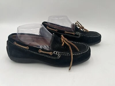 Mocasines planos de gamuza Lands End para mujer negros talla 8 B lazo suela de goma sin cordones Foto 1 de 4