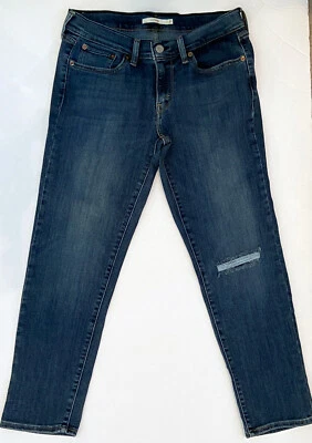Levi's 29x26 Boyfriend Blue Jeans Distressed Stretch Cropped Womens 27 Measured - Image 1 of 4