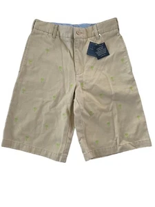 LANDS END Girls 12 Khaki Chino Bermuda Shorts Embroidered Palm Trees #2083 - Picture 1 of 12