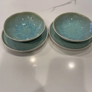 Glasierte chinesische Suppenschalen und Untertassen wunderschöne Jade und Blau - Bild 1 von 10