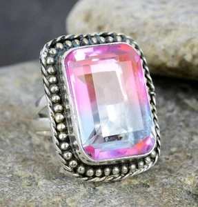 Amazing Bi-Color Tourmaline Gemstone 925 Sterling Silver Handmade Jewelry Ring - Picture 1 of 5
